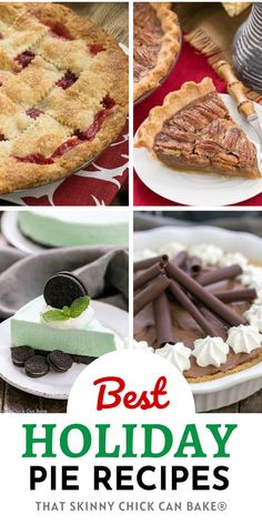 Best Holiday Pies and Tarts - Delicious, irresistible pies for every occasion! Chocolate pies, Fruit Pies, Frozen Pies, and No-Bake Pies! They're all wonderful for your Thanksgiving or Christmas menu! Frozen Pies, Best Pie Recipes, Holiday Pies Recipes, Pie Contest, Recipes For The Holidays, The Girl Who Ate Everything, Christmas Dessert Table, Fruit Pies, Christmas Pie