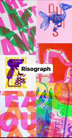 a collage of colorful images with the words ricograph on them