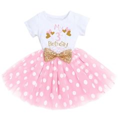 Idea Vogue Choice: Lovely cute and pretty baby girls summer 3rd birthday party fluffy tulle tutu dress, and match with sequin bowknot headband, adorable little pretty outfits clothes set, your angel baby princess will be best beautiful and attractive!!!  Exquisite Unique Chic Design: Embellished with special letters print and glittering sequin bowknot, short sleeve round neck tops with chic letters print, stylish and adorable. It looks awesome on your baby 1st birthday cake smash party and perfe Princess Dress Cake, Ladybug Dress, Anniversary Outfit, Birthday Tutu Dress, 2nd Birthday Outfit, Gonna In Tulle, Smash Cake Girl, Fancy Costumes