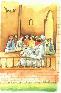 a painting of people sitting on a porch