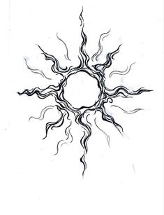 a drawing of a sun that is drawn in black and white