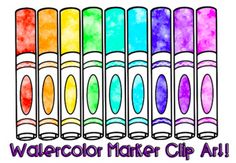 the watercolor marker clip art logo is multicolored and has five different colors