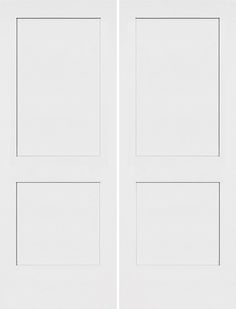 two white doors with one open and the other closed on top of each door, both side by side