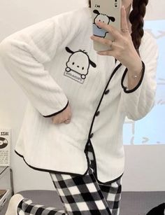 pochacco fuzzy pyjamas Sleepwear Women Pajamas Aesthetic, Pochacco Outfit Ideas, Pochacco Outfit, Pochacco Pajamas, Pochacco Clothes, Pochacco Shirt Target, Cute Pijamas Korea, Pajama Fashion, Checkered Pants