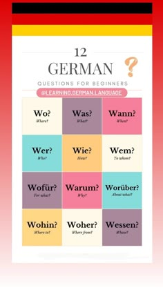 the german language quiz book is open and showing different words in each column, including