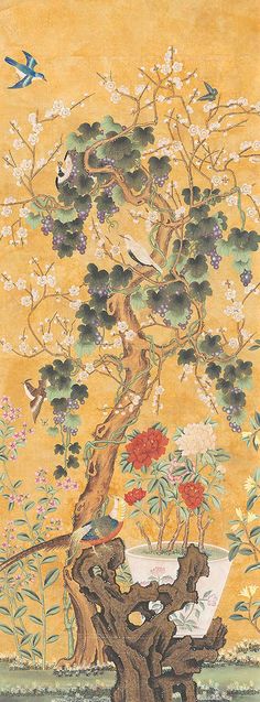 Antique indienne chinoiserie handpainted panel Gongbi Painting, French Chinoiserie, Chinese Screen, Japanese Screen, Chinese Embroidery, Oui Oui