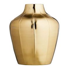 a gold colored vase is shown against a white background