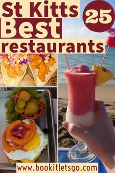 the collage shows different types of food and drinks on sticks, with text overlay that reads st kitts best restaurants