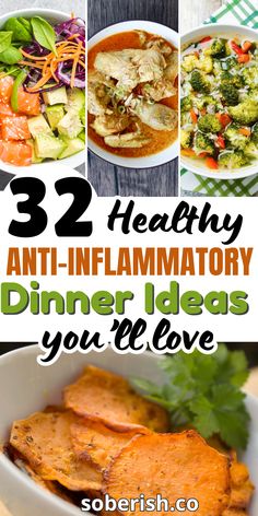 Looking for anti-inflammatory dinner inspiration? This list of inflammation diet recipes is filled with anti-inflammatory meals to support your health. From plant-based dishes to protein-packed options, these recipes make following an anti-inflammatory diet easy and delicious! Free Anti Inflammation Diet Meal Plan, Anti Inflammation Casserole, Dinner Recipes For Sensitive Stomachs, Diverculitis Diet Recipes, Cheap Anti Inflammation Recipes, Anti Inflammation Foods Recipes, Mevy Diet Recipes, Easy Anti Inflammation Diet, Anti Inflammation Diet Food List Free