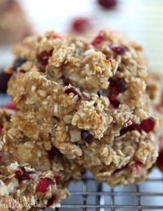 granola cookies with cranberries and oats on a cooling rack, ready to be eaten