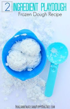 two ingredient playdough frozen dough recipe in a blue bowl with spoons next to it