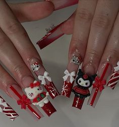 Xmas Nail Designs, Hello Kitty Nails Art, Crazy Nail Designs, Acrylic Toe Nails, Hard Nails, Goth Nails, Colored Acrylic Nails, Glow Nails, Short Square Acrylic Nails