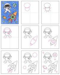 step by step instructions for how to draw an astronaut