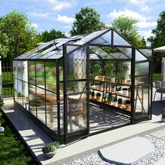 a small greenhouse with potted plants in it