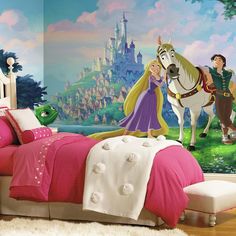 the princess and the frog bedroom is decorated with disney's castle wallpapers