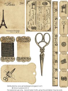 an image of some old fashioned paper with scissors and other things in it on the page