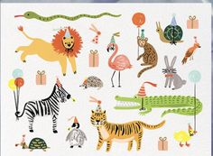 a birthday card with animals, zebras and giraffes