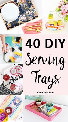 the words, 40 diy sewing trays are shown in four different pictures and there is