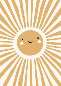 an orange and white poster with sunbursts in the background, which has a smiley face on it