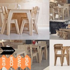 four different views of the same table and chairs in various stages of construction, from top to bottom