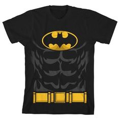 Take on the role of the Caped Crusader with this boy’s tee. The design on this shirt matches Batman’s costume. His logo is at the top of the tee while underneath are the hero’s abs seen through the suit. The bottom of the shirt show’s Batman’s yellow utility belt. This shirt makes superhero dress up a daily affair. Make a young Batman fan’s day with this tee. Black T-shirt For Comic-con, Black Tops For Comic-con, Superhero Black T-shirt For Fan Conventions, Black Tops For Comic-con Fan Conventions, Black Superhero T-shirt For Fan Conventions, Pre-shrunk Superhero T-shirt For Fan Conventions, Superhero Pre-shrunk T-shirt For Fan Conventions, Black Superhero T-shirt With Character Print, Black Superhero Crew Neck T-shirt