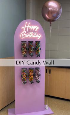 Candy wall dispenser Sweet Treat Theme Party, Rental Ideas Diy, Stands For Birthday Party, Party Packages Ideas, Party Stands Diy, Diy Decor For Party, Two Sweet Birthday Backdrop, Ikea Birthday Party Hacks, Business Birthday Party