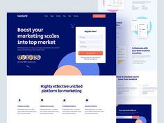 the landing page for an email marketing platform, with multiple images and text on it