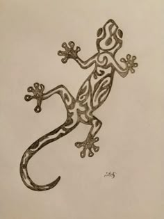 a drawing of a gecko on white paper