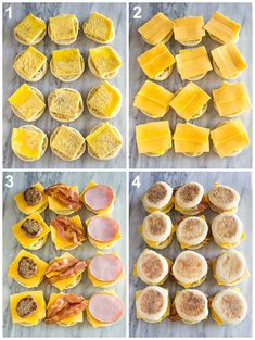 step by step instructions on how to make ham and cheese sliders for breakfast sandwiches