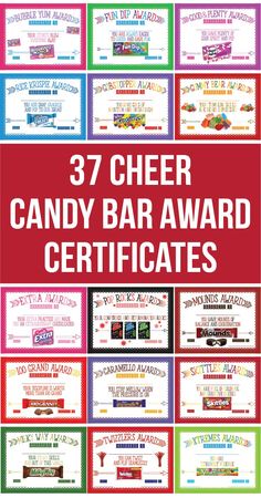 candy bar award certificate with the words 37 cheer candy bar awards