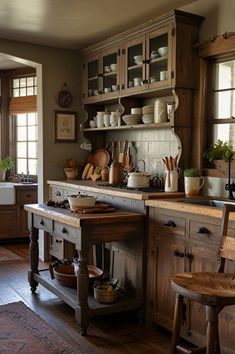 the kitchen is clean and ready for us to use it's wood cabinets are open