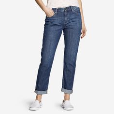 Women's Boyfriend Jeans - Slim Leg | Eddie Bauer Womens Boyfriend Jeans, Rocker Look, Boyfriend Fit Jeans, Comfortable Jeans, Eddie Bauer Women, Jeans Material, Relaxed Fit Jeans, Slim Leg, Casual Fall Outfits