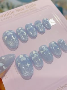 Baby Blue Cat Eye Nails, Light Blue Cat Eye Nails, Blue Coquette Nails, Gel Nails Heart, Blue Valentine Nails, Gel X Short, Blue Pearl Nails, Blue Grey Nails, Pale Blue Nails