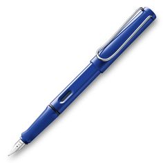 a blue fountain pen on a white background