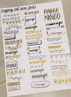 a sheet of paper with different types of lettering on it and the words in spanish