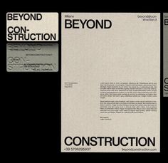 two business cards with the words beyond construction printed on them, one in black and white