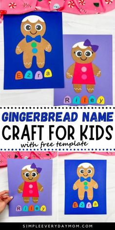 gingerbread name craft for kids with free printables on the front and back