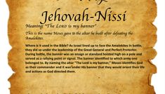 an old scroll with the words jehovah - nissi written on it