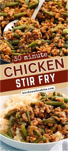 Learn how to make the best chicken and green beans stir fry that is easy and healthy. Serve with rice for an easy meal with ground chicken. Get the spicy chicken stir fry recipe at kitchenathoskins.com.