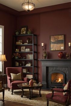 a living room filled with furniture and a fire place