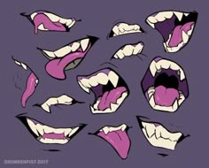 various mouths and teeth are shown in purple