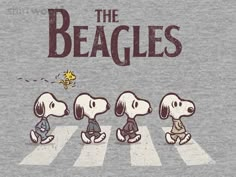 the beagles are crossing the street in front of an image of snoop's family