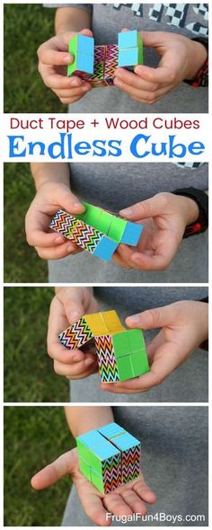 the instructions for how to make an endless cube with colored construction paper and glue