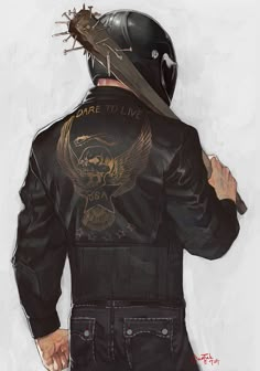 a drawing of a man wearing a motorcycle jacket