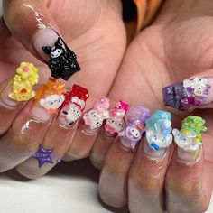 Cute Sanrio Nails, Kawaii Nail Designs, Harajuku Nails, Kawaii Instagram, Nails Biab, Gyaru Y2k, Y2k Kawaii