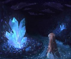 Crystals Blue, Girl Cave, Crystal Cave, 3d Printed Metal, Hair Anime, Mystical Art, Desktop Backgrounds, Light Blonde