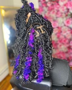 Sneaker Ball Hairstyles, Birthday Briads, Aquarius Hair, Under Dye, Blonde And Purple, Butterfly Locks, Braids Blonde, Velvet Ribbon Bow, December Hair