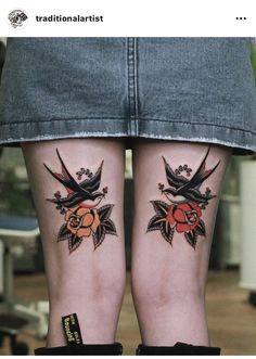 two women with matching tattoos on their legs