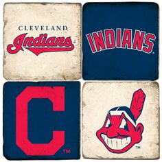 four cleveland indians coasters with the letter c on them