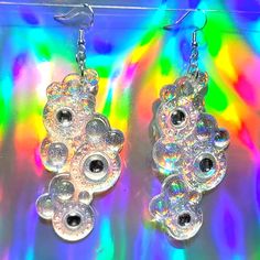 These Resin Earrings Are Custom-Made Made By Myself. Sparkly Clear Bubble Design With Crystal Accents. Roughly About 4" Long. Stainless Steel Hooks. Iridescent Sparkle Throughout. Very Pretty In Person. Handmade Silver, Sparkle, Bubbles, Handmade Jewelry, Jewelry Earrings, Women Jewelry, Crystals, Silver, Color